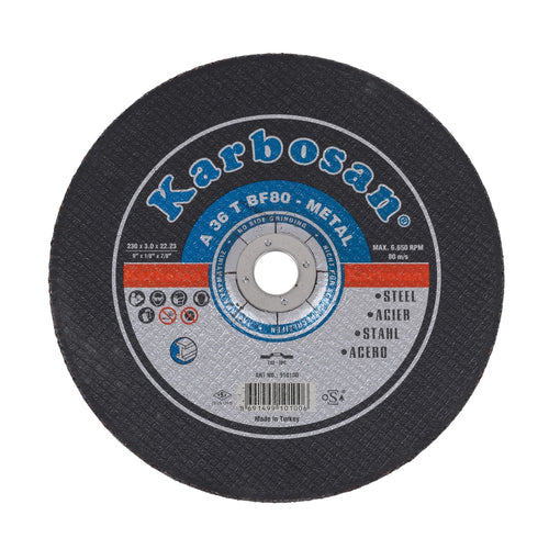 Disque à Tronçonner Déporté 230 x 3.0 x 22.2 A36T Acier - KARBOSAN 910100