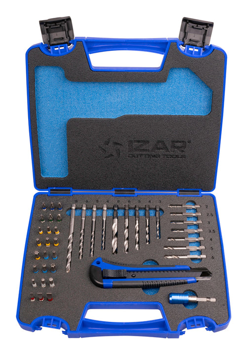 Coffret de 42 pièces embouts de vissage et forets queue HEX E6.3 avec porte-embout Quick-Lock - IZAR 79873