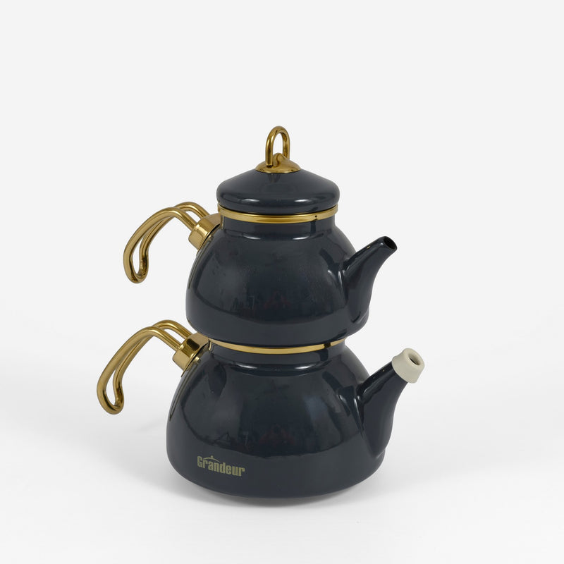 Théière Turque Mini 0,5 L avec Bouilloire 1,1 L en Acier Émaillé BLEU – Design Rétro – Compatible Induction – Idéale pour l’Infusion du Thé – LPP GRANDEUR 10