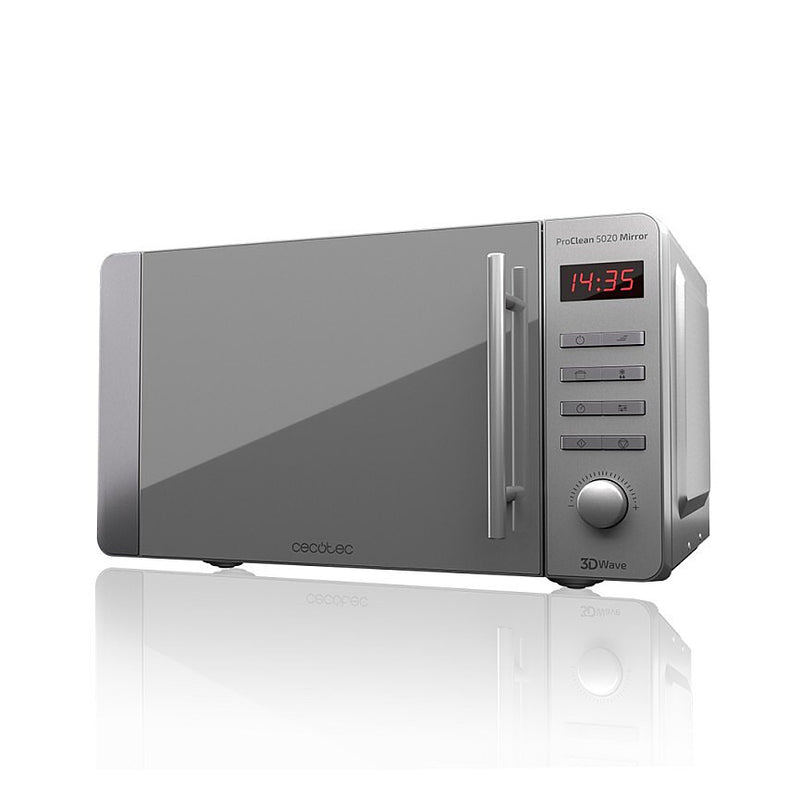Micro-ondes ProClean 5020 Mirror, 700 W, capacité de 20 L, revêtement , technologie 3DWave, design effet miroir poignée inox et 8 programmes - CECOTEC 01532