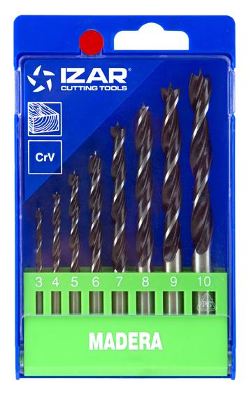 Coffret 8 forets auto-centreur bois IZAR CrV de 3 à 10 mm - Réf 1640