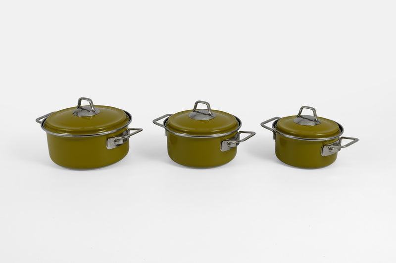 Set de 3 Casseroles en Acier Émaillé avec Couvercles 14 / 16 / 18 cm – Vert Kiwi – Résistantes et Compatibles Tous Feux – Batterie de Cuisine – LPP GRANDEUR 07