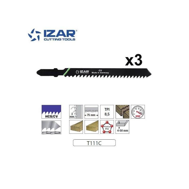 Lame de scie sauteuse pour coupe rapide bois 100mm TPI8.5 - paquet 3 PCS - IZAR (T111C)