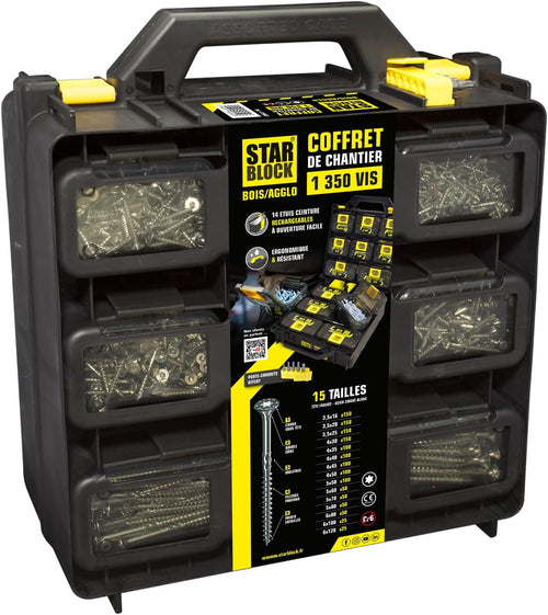 Coffret de chantier Starblock avec 1350 vis Torx et accessoires, tête fraisée TX - STARBLOCK 479869