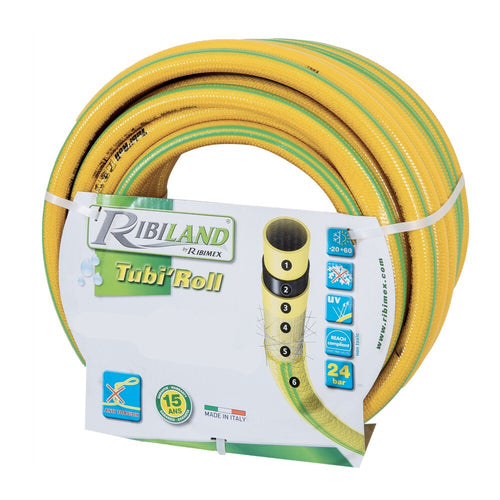 Tuyau TUBIROLL tricoté antivrille - Jaune - Longueur 25 m - Diamètre 19 mm - RIBIMEX