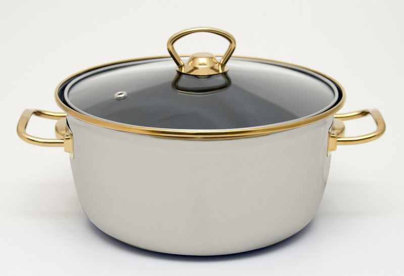 Friteuse Traditionnelle Beige en Acier Émaillé 22 cm / 3,7 L avec Panier en Acier et Couvercle – Compatible Induction – LPP GRANDEUR 08