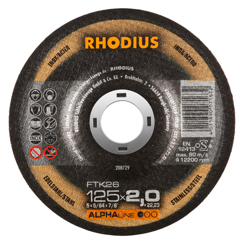 Disques à tronçonner 125 x 2,0 x 22,23 acier/inox - RHODIUS FTK26