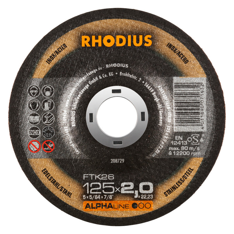 Disques à tronçonner 125 x 2,0 x 22,23 acier/inox - RHODIUS FTK26