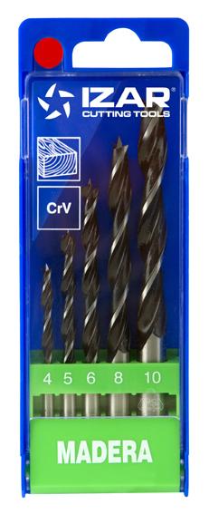 Coffret 5 forets auto-centreur bois IZAR CrV de 4 à 10 mm - Réf 1640