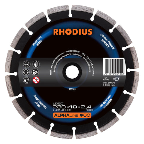 Disque de diamant LD 50 / 230 x 10,0 x 2,4 x 22,23 mm – RHODIUS LD50