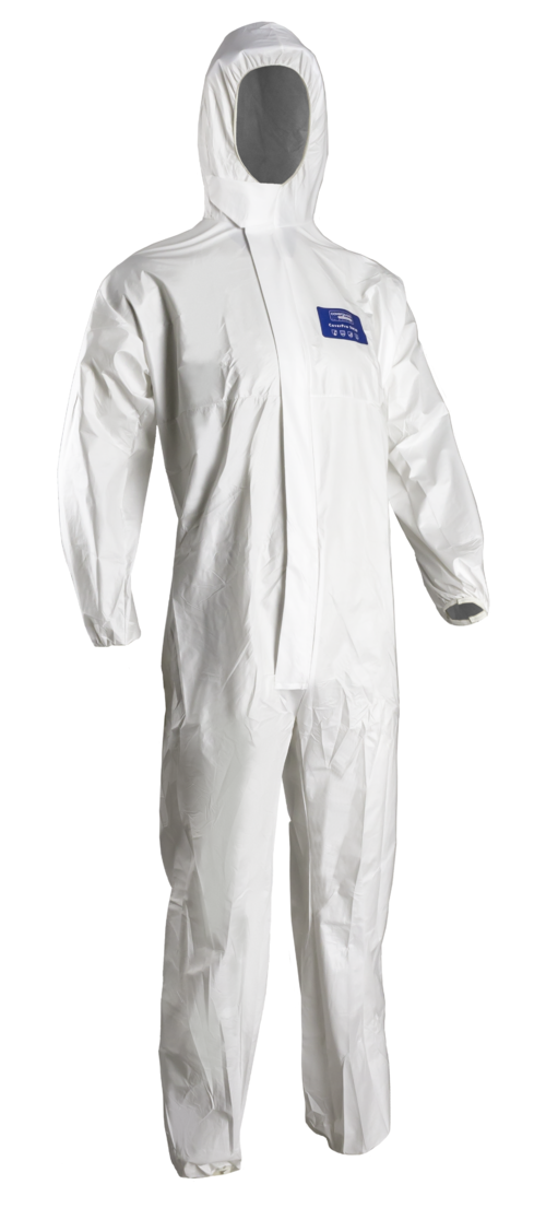Combinaison de travaille protection chimique microporeux 65g/m² avec capuche, Type 5&6, EN14126, blanc - Taille L - COVERGUARD 44323