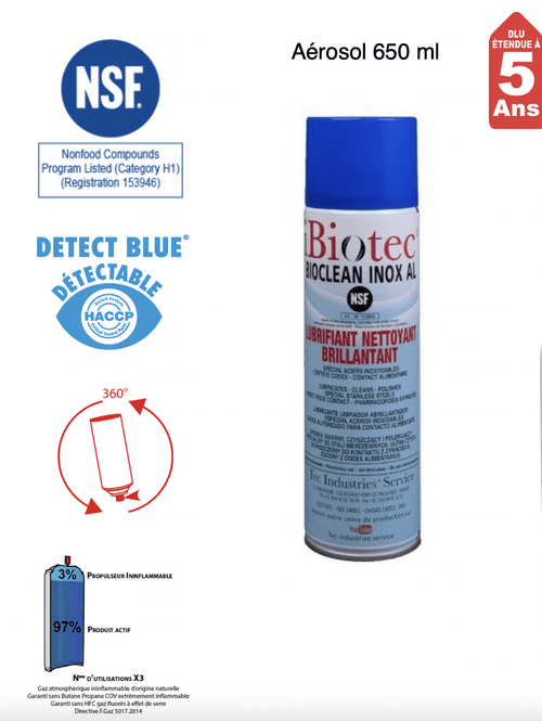AERO BIOCEAN INOX AL NETTOYAGE BRILLANCE INOX - AÉROSOL 650 ML - IBIOTEC