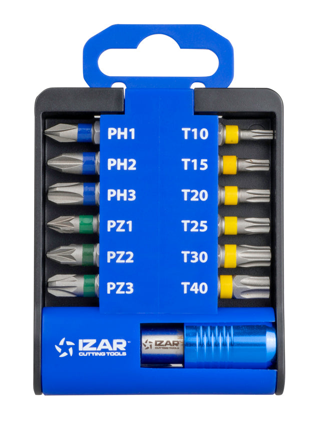 Jeu de 13 embouts de vissage  – PH, PZ et Torx – Queue hexagonale 1/4" DIN 3126 - IZAR 83769