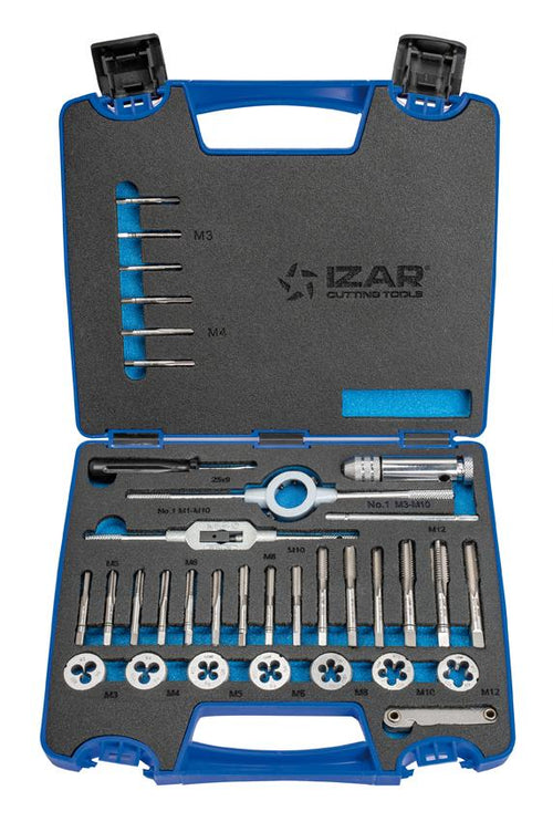 Coffret jeu de tarauds à main M3 à M12 IZAR avec porte-tarauds et autres accessoires - IZAR 70527