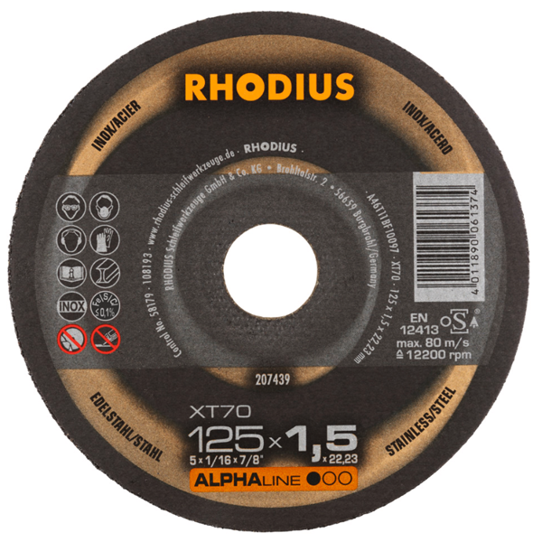 Disque à tronçonner acier et inox 125 x 1.5 x 22.23 mm (25 PCS) - RHODIUS XT70