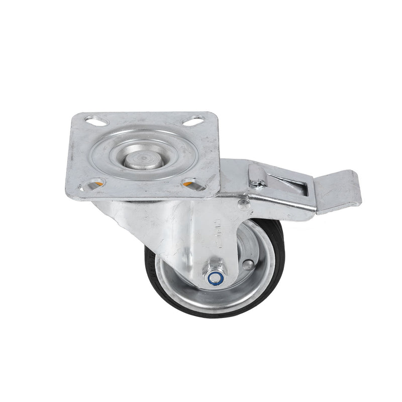 Roulette pivotante avec frein diamètre 80 mm ou 100 mm en caoutchouc noir - LPP