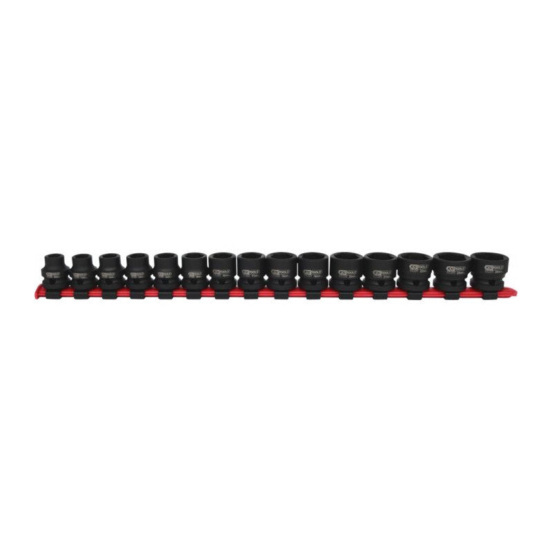 Jeu de douilles à chocs extra-courtes 6 pans 1/2" sur rail, 10 à 24 mm - KS TOOLS 515.0055