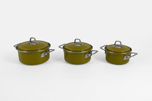 Set de 3 Casseroles en Acier Émaillé avec Couvercles 14 / 16 / 18 cm – Vert Kiwi – Résistantes et Compatibles Tous Feux – Batterie de Cuisine – LPP GRANDEUR 07
