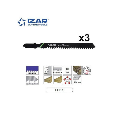 Lame de scie sauteuse pour coupe rapide bois 100mm TPI8.5 - paquet 3 PCS - IZAR (T111C)