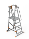 Escabeau à plateforme roulante pliable en aluminium renforcé – 4 marches + plateforme antidérapante (570 x 620 cm), H.132 cm avec garde-corps de sécurité – SARAYLI 8104