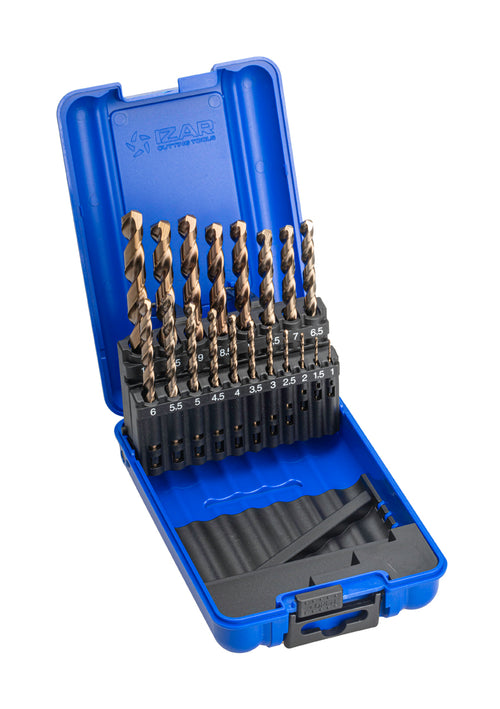Coffret 19 forets DIN338 HSSE 5 % cobalt – 1 à 10 mm par 0.5 mm – IZAR 1016