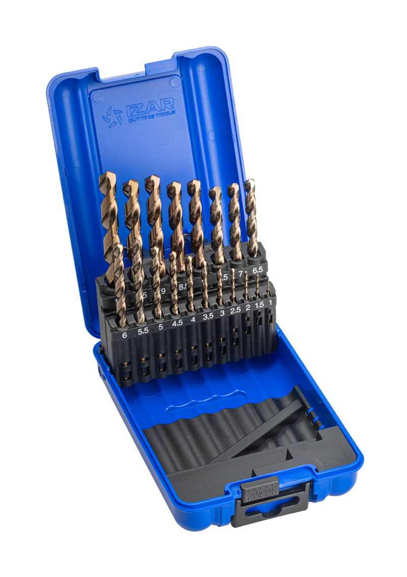 Coffret 19 forets DIN338 HSSE 5 % cobalt – 1 à 10 mm par 0.5 mm – IZAR 1016