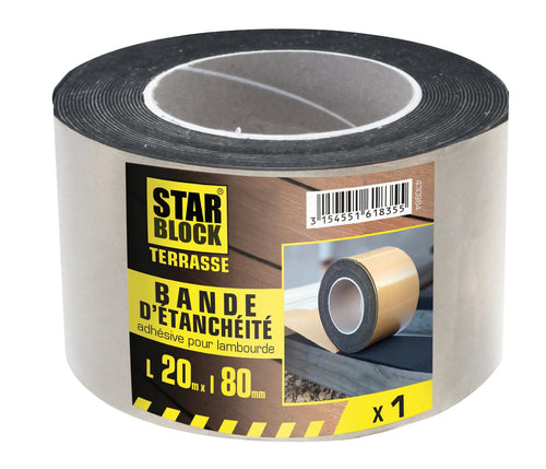 Bande d'étanchéité adhésive pour lambourde en mousse EPDM L. 20 m l. 80 x Ép. 1mm - STARBLOCK 430984