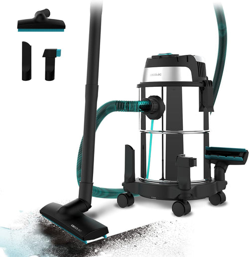 Aspirateur Solides et Liquides Conga Rockstar 1200 W, 20 kPa, double fonction : aspirateur et souffleur, structure métallique, roues, rayon d'action 5 M - CECOTEC 08113