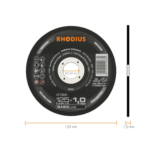 Disques à tronçonner XT85 125 x 1,0 x 22,23 Acier/Inox (50 pièces) - RHODIUS