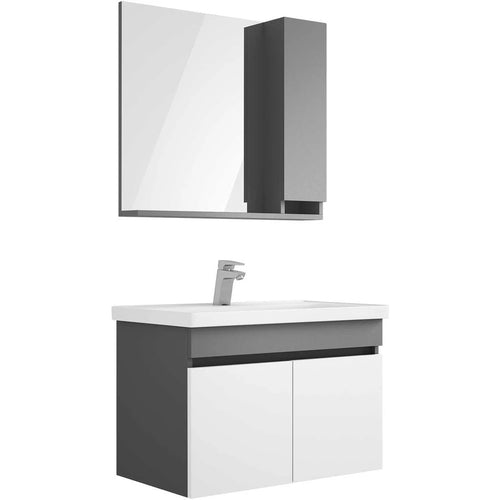 Meuble salle de bain design moderne complet SAVVA avec miroir largeur 80 cm Gris Anthracite et Blanc - LPP