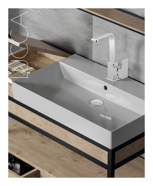 Robinet de cuisine chromé carré moderne en laiton avec bec en forme de L, pivotant à 360°, monocloc - LUCCA- LPP