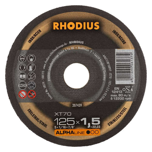Disques à tronçonner ø 125 x 1,5 mm XT70 boite en métal de 10 PCS - RHODIUS