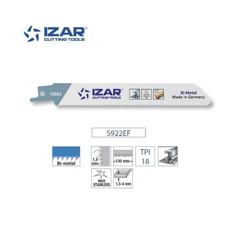 Lame scie sabre Bi-Métal (Pack de 5 PCS) pour Acier/Inox LG.150 mm 18 TPI -  IZAR (S922EF)