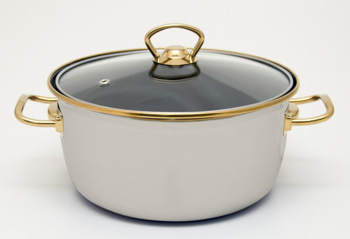 Friteuse Traditionnelle Beige en Acier Émaillé 22 cm / 3,7 L avec Panier en Acier et Couvercle – Compatible Induction – LPP GRANDEUR 08
