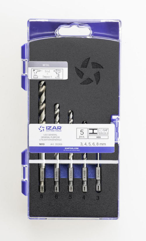 Ensemble de 5 foret HSS hexagonale 1/4 pour visseuse à choc - IZAR 35269