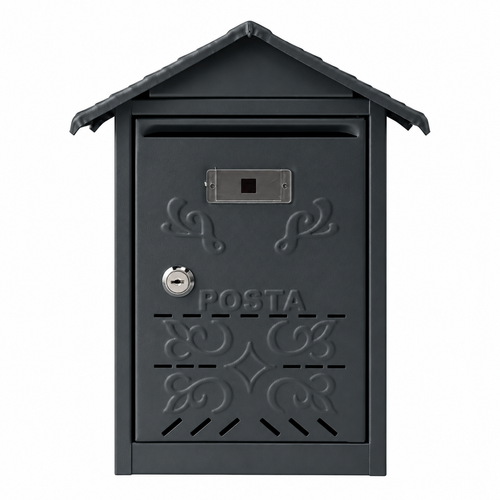 Boîte aux lettres murale en acier, Gris anthracite mat avec serrure, toit décoratif et porte-étiquette 24 x 31 x 9 cm – LPP