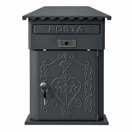 Boîte aux lettres murale en acier, Gris anthracite mat avec serrure, porte-étiquette - 29 x 41 x 10 cm – LPP